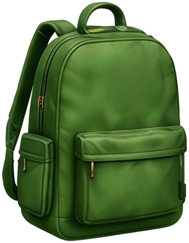 Green backpack with science patches