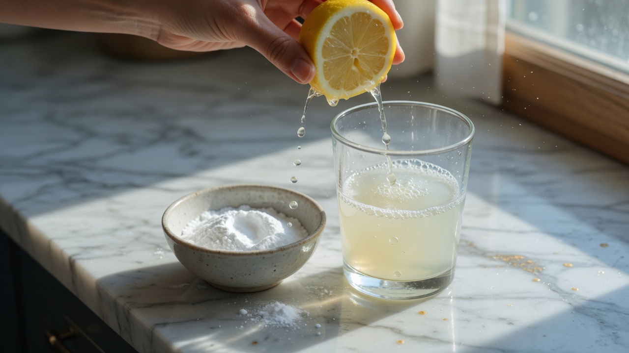Lemon juice and baking soda on a counter
