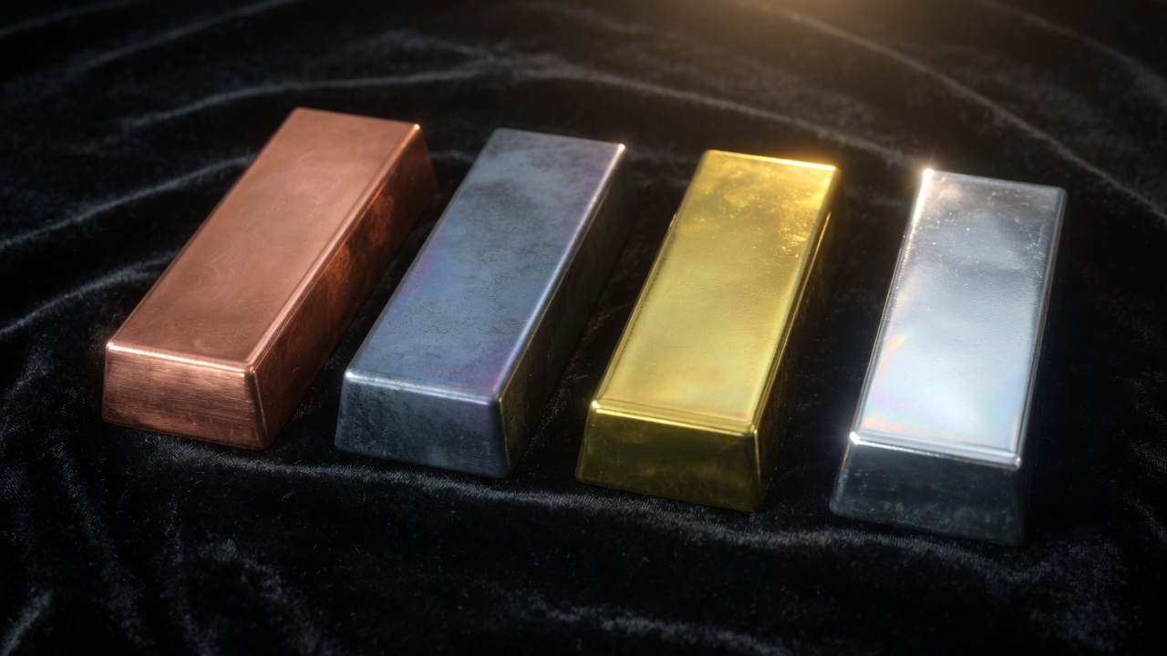 Polished metal samples in a row