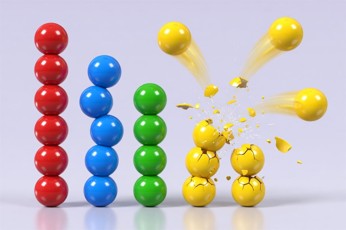 Columns of red, blue, green, and yellow balls