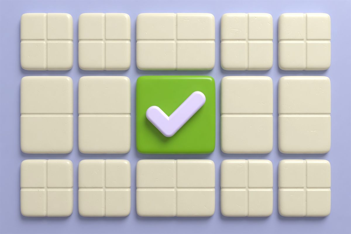 A grid of squares with one green checked square