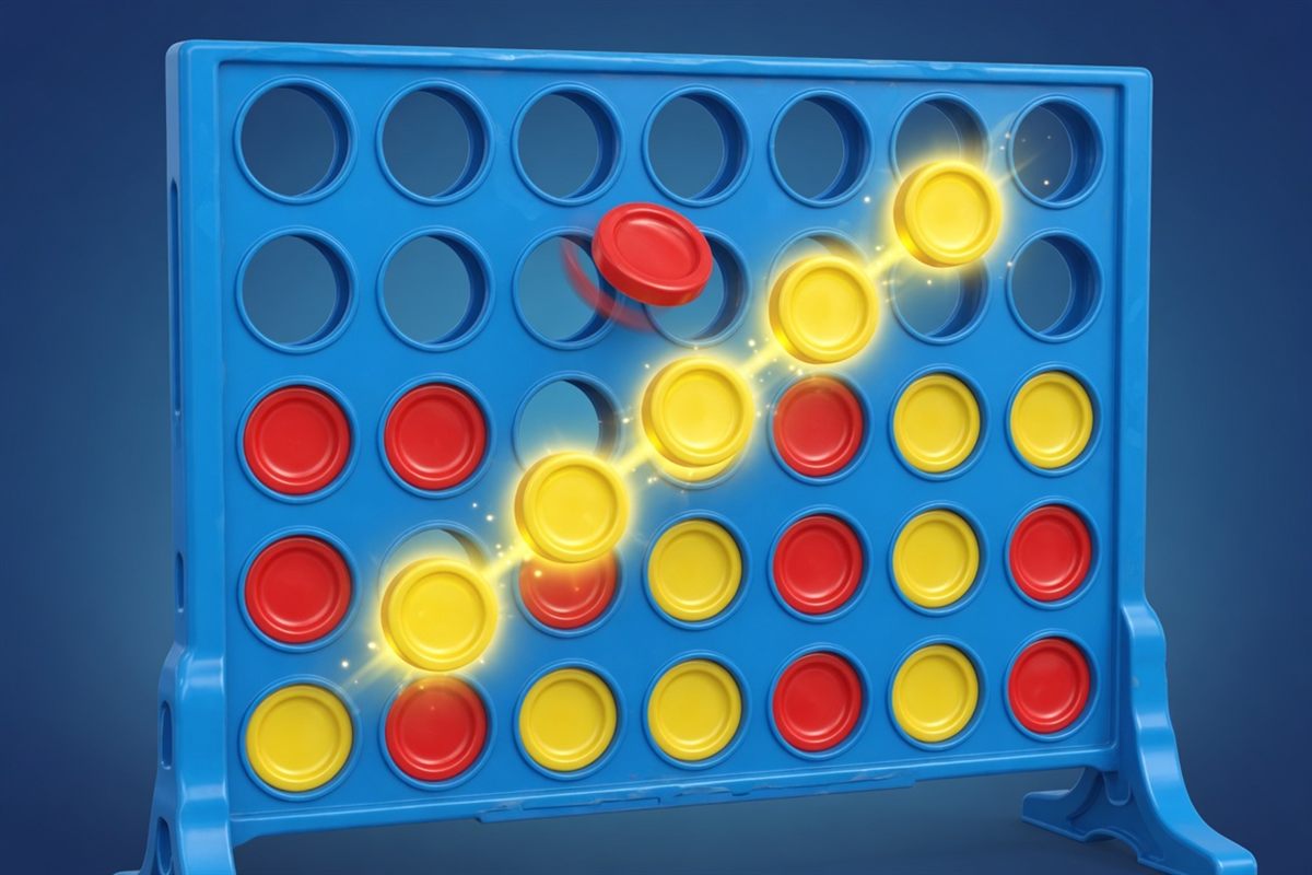 A blue grid with a glowing line of yellow discs
