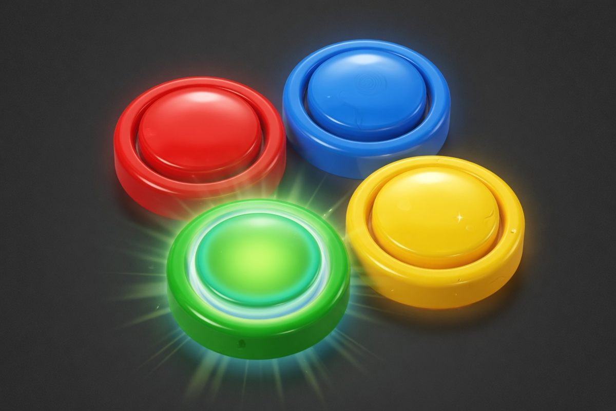 Four colored buttons, one of them lit