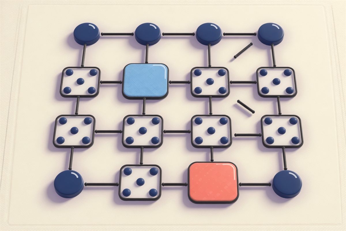 Dots joined by lines, with two finished boxes